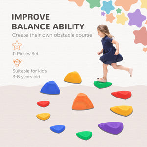 Set of 11 children's balancing stones with non-slip rubber, multi-colored
