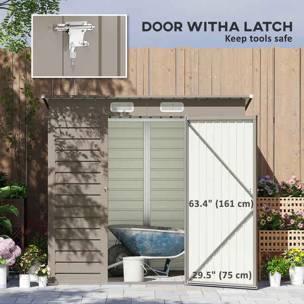 Galvanized metal garden shed with double doors and 2 vents, light grey