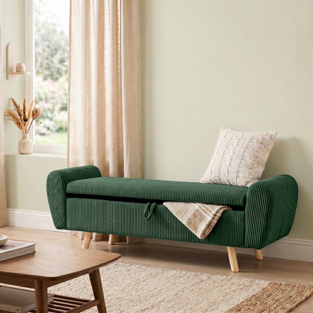 59" corduroy storage bench, dark green