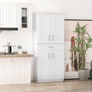 Storage unit with 4 doors, drawer and 3 adjustable shelves, white