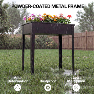 Raised garden bed with reinforced corners, metal on legs with drainage hole, black