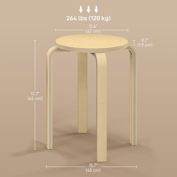 Set of 6 round wooden stackable stools for small spaces – Natural