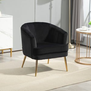 Modern fabric accent chair with gold metal legs, black