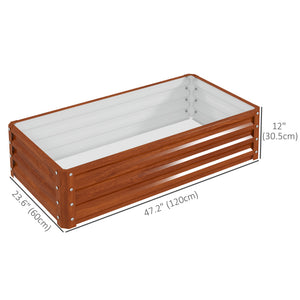 Set of 2 raised planters in galvanized steel, brown wood effect 