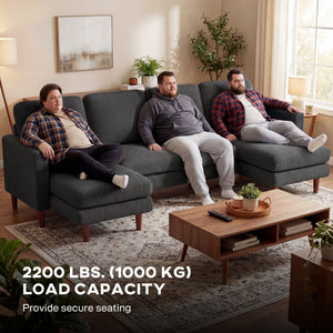 Sectional Sofa, Corduroy U Shaped Couch with Double Chaise and Spring Cushions, 2200lb Capacity, Dark Grey