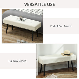 Corduroy Upholstered Ottoman Bench with Steel Legs, Cream White