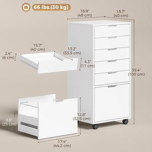 6-drawer mobile filing cabinet, white