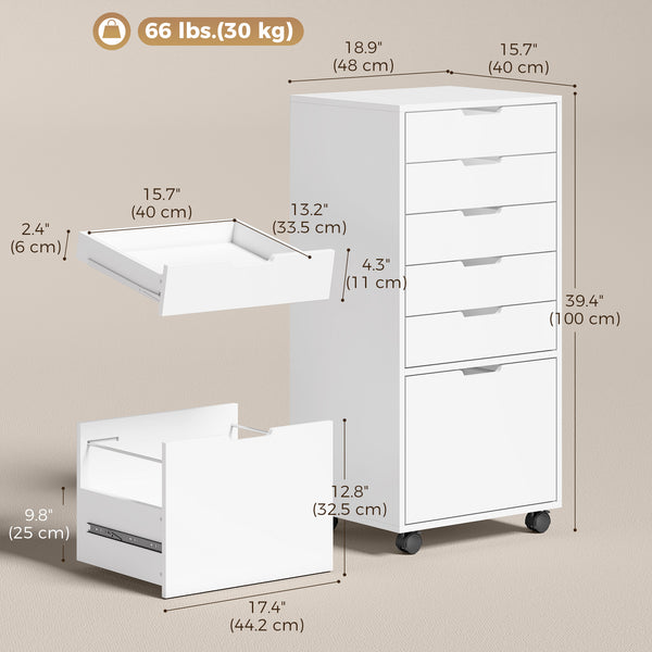6-drawer mobile filing cabinet, white