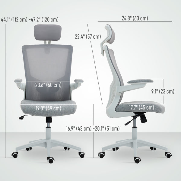 Ergonomic office chair with lumbar support and headrest, grey