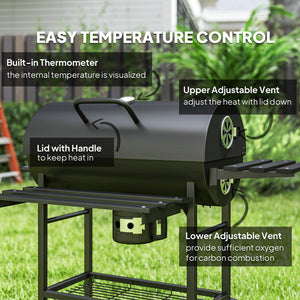 29" Charcoal BBQ Grill Barbecue Grill with Foldable Front Side Table, Spacious Cooking Area, Shelf, Black