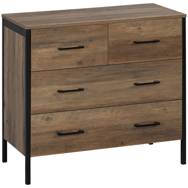 Bedroom chest of drawers with 4 drawers, metal frame, brown
