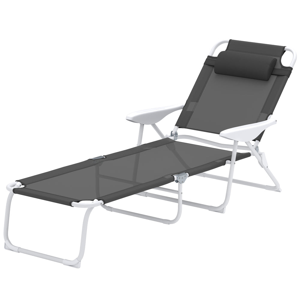 Chaise longue extérieure pliante gris anthracite avec dossier inclinable sur 4 positions pour terrasse ou jardin