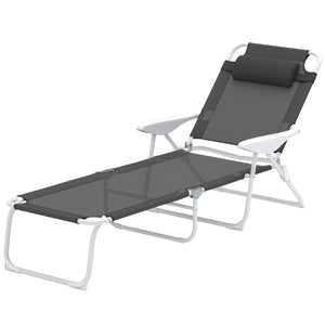 Folding lounge chair with 4-way adjustable backrest, anthracite grey