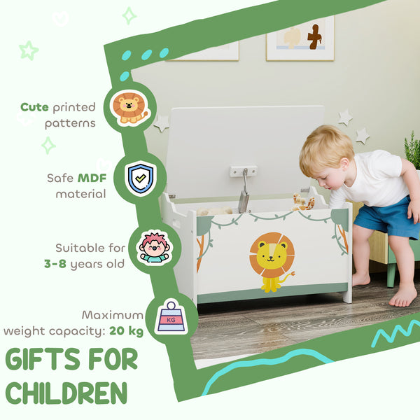 Children's storage chest with lid and safety hinges, green