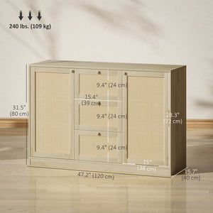 Boho Sideboard with 3 Drawers, 2 Adjustable Shelves and 4 Shelves, Natural