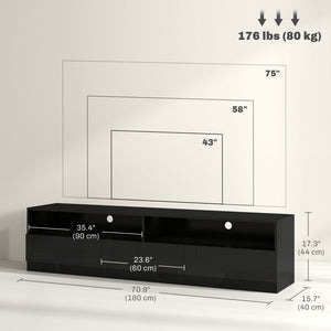 TV stand with LED lighting for TVs up to 75 inches, glossy black