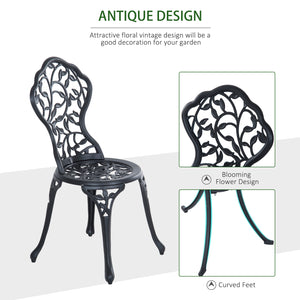 Patio table and chairs with cast aluminum frame, black