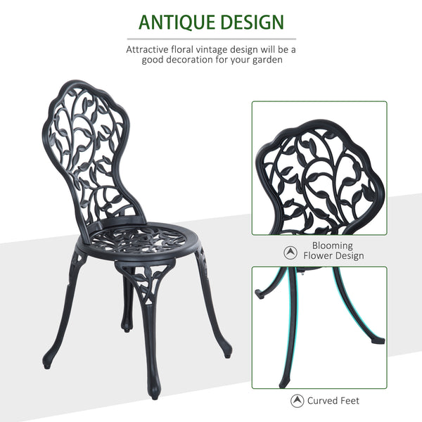 Patio table and chairs with cast aluminum frame, black