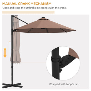 9.5'x8.5' Offset Patio Umbrella with Solar Powered LED Lights,