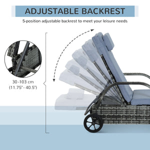 Wicker resin chaise lounge with headrest, heather grey
