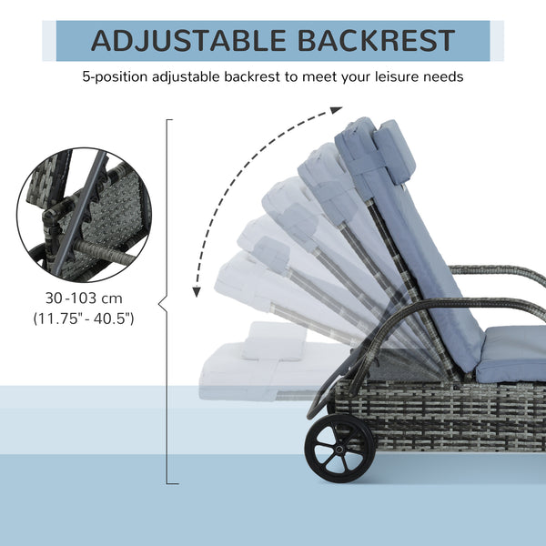 Wicker resin chaise lounge with headrest, heather grey