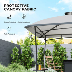 Two-tier barbecue gazebo with 2 side shelves and a hook, light grey