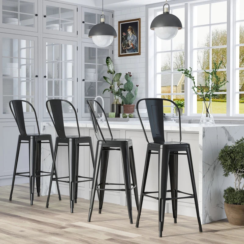 Set of 4 industrial-style metal bar stools, black