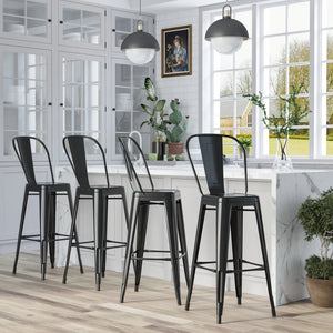 Set of 4 industrial-style metal bar stools, black