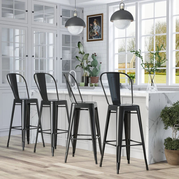 Set of 4 industrial-style metal bar stools, black
