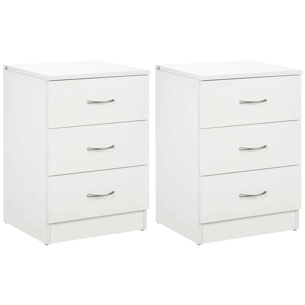 Set of 2 modern bedside tables with 3 drawers, white