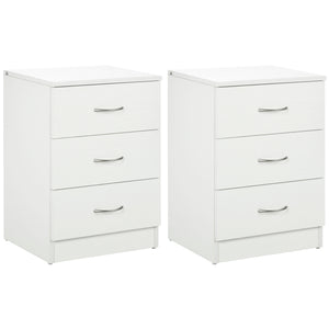 Set of 2 modern bedside tables with 3 drawers, white