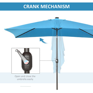 9.7-foot rectangular parasol with crank and LED lighting, turquoise