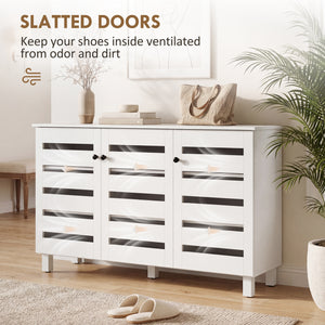 Shoe cabinet with 2 cupboards and adjustable shelves for 15 pairs, white