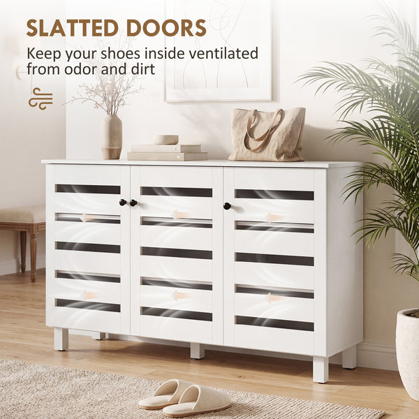 Shoe cabinet with 2 cupboards and adjustable shelves for 15 pairs, white