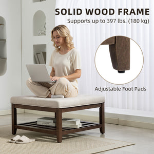 81cm Square Coffee Table with Storage, Beige