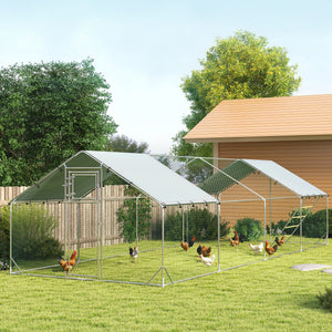 Large metal chicken coop with waterproof and UV-resistant cover