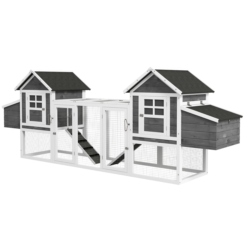 Extra Large 123" Wooden Chicken Coop with Ramps and Nesting Boxes, Grey