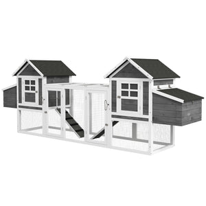 Extra Large 123" Wooden Chicken Coop with Ramps and Nesting Boxes, Grey