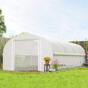 Outdoor tunnel greenhouse with roll-up mesh side walls
