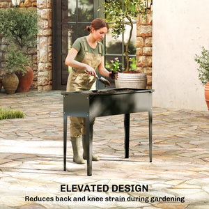 Raised garden bed with reinforced corners, metal on legs with drainage hole, black