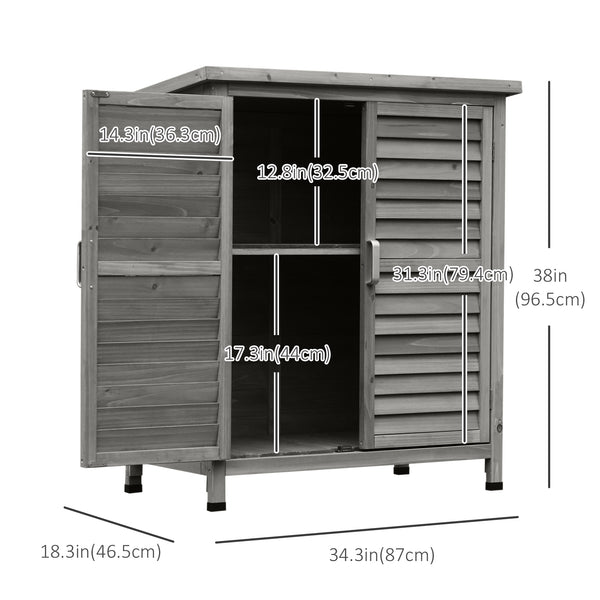 Wooden garden shed with 2 doors, grey