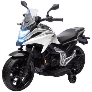 Honda 12V motorcycle with headlights and training wheels, white