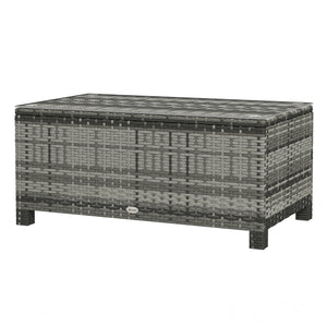 Rattan and wicker coffee table with glass top, outdoor garden furniture, tempered brown