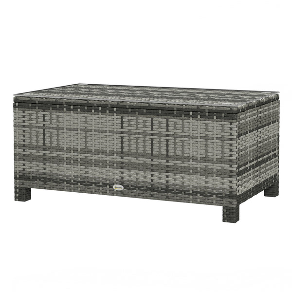 Rattan and wicker coffee table with glass top, outdoor garden furniture, tempered brown