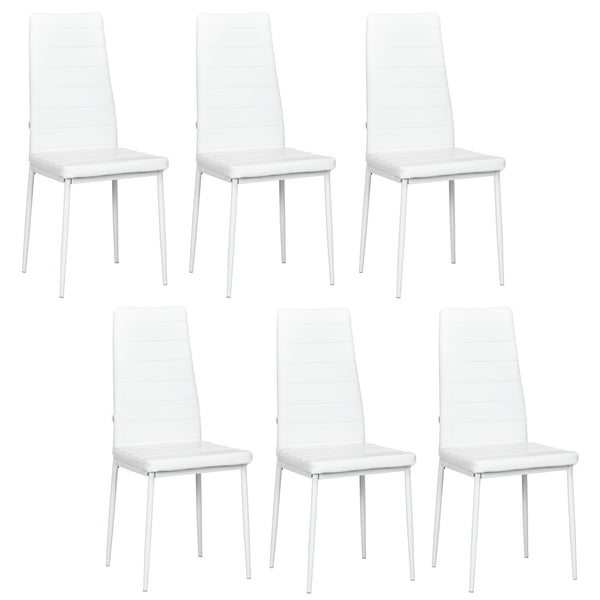 Set of 6 high-back faux leather chairs with metal legs, white