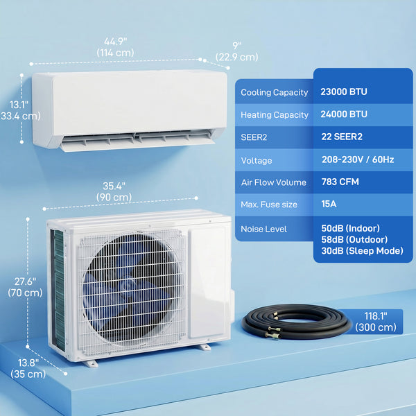 23000 BTU 22 SEER2 230V Wi-Fi-Enabled Split Air Conditioner with Heat Pump and Inverter, Cools up to 1500 Sq Ft.