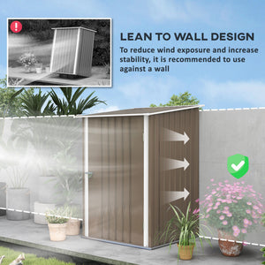 Lean-to garden shed in galvanized steel with lockable door