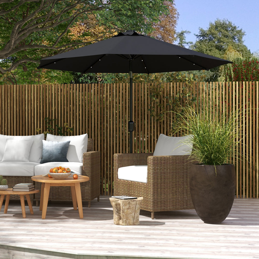 Parasol solaire d'extérieur 2,7 m avec 24 lumières LED, toit inclinable, couleur noire