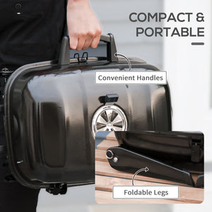 Portable Tabletop Steel Charcoal Grill Foldable Outdoor BBQ Camping Picnic Cooker, 59 x 43 x 39 cm, Black