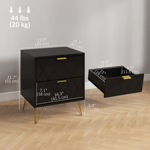 Modern bedside table with 2 drawers for bedroom, black